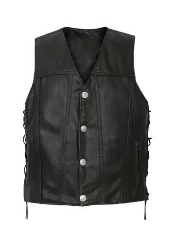Men’s black leather snap vest
