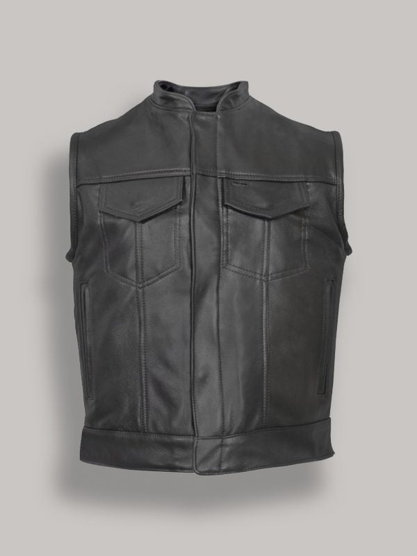Men’s black leather zip vest