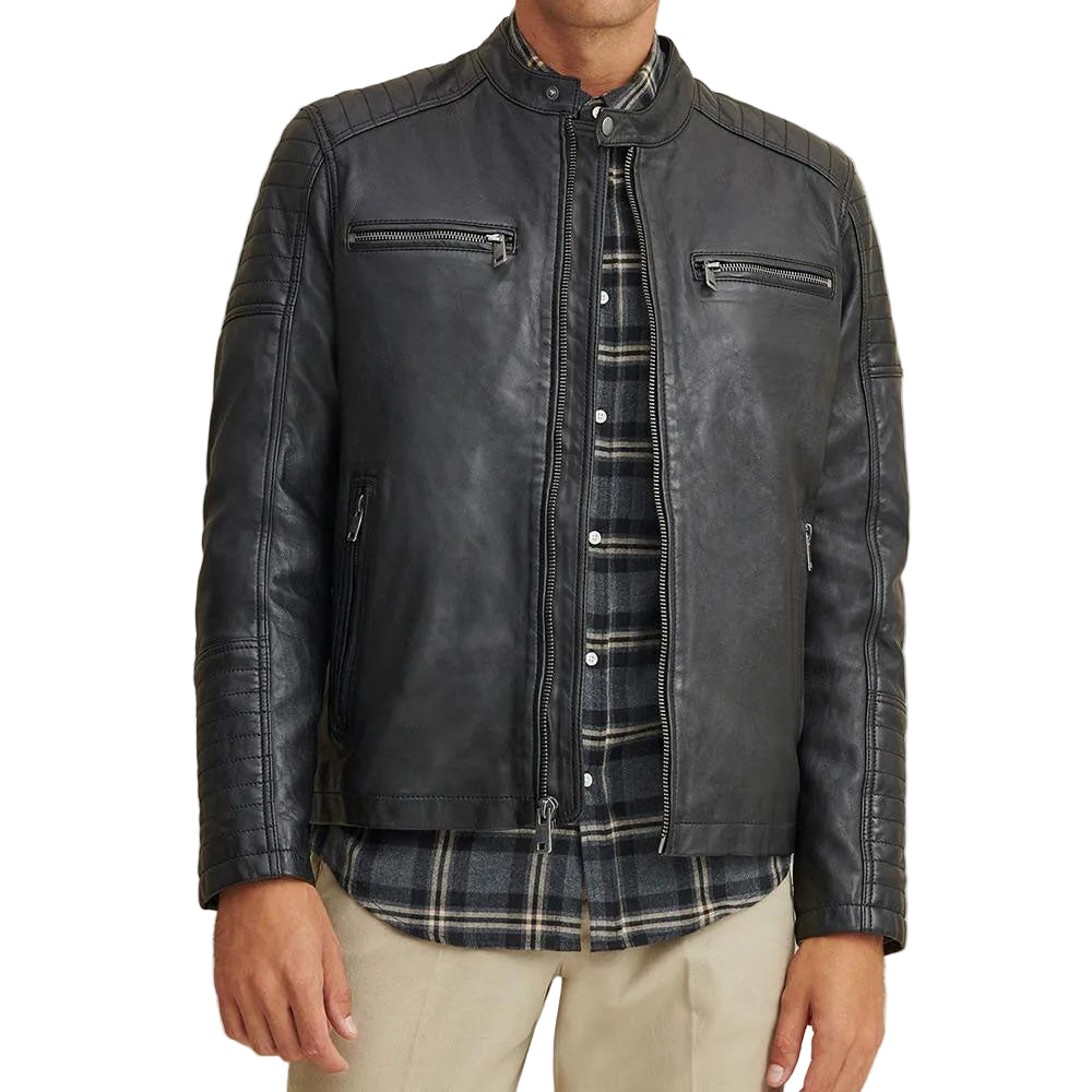 Men’s black moto biker leather riding jacket
