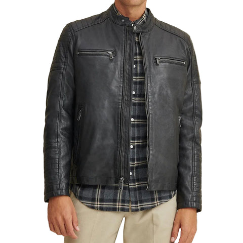 Men’s black moto biker leather riding jacket
