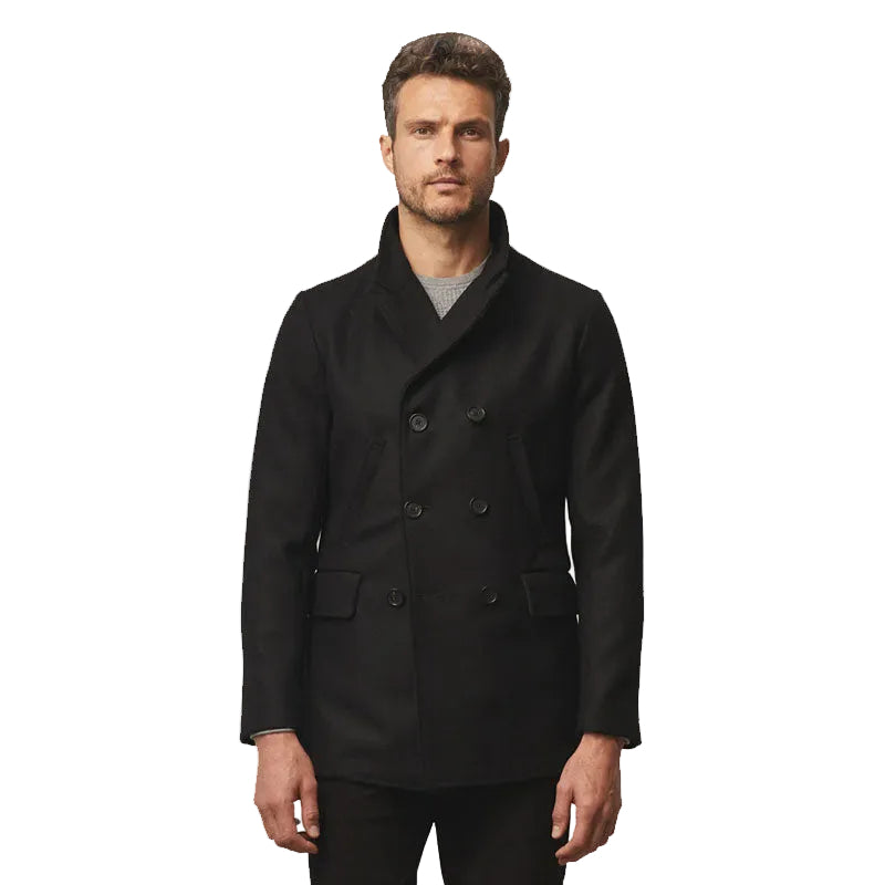 Men’s black navy Melton wool peacoat
