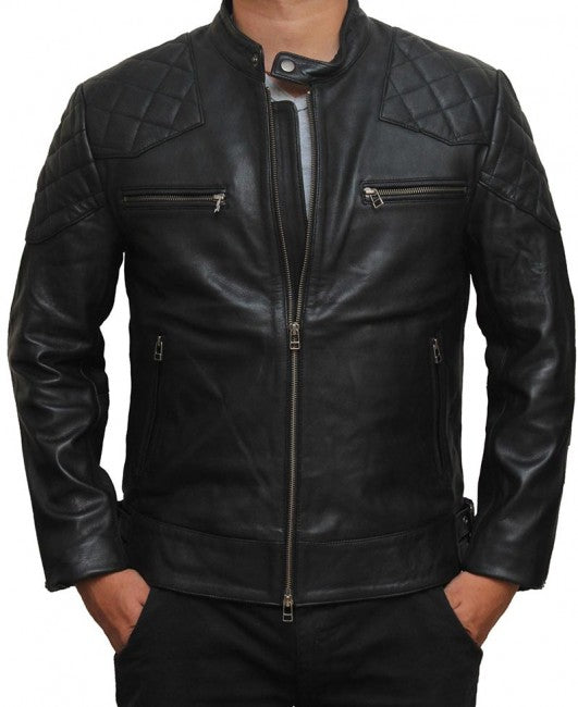 Men’s black quilted retro biker jacket
