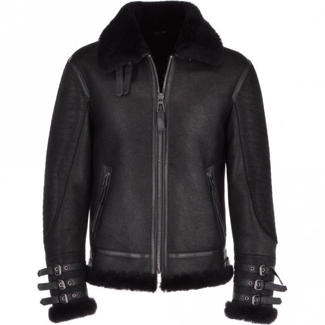 Men’s black shearling aviator jacket