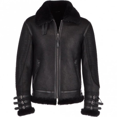 Men’s black shearling aviator jacket