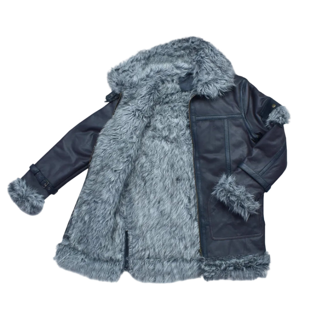Men’s black shearling flight jacket coat
