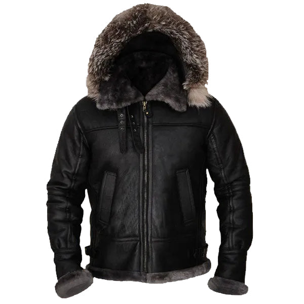 Men’s black shearling hooded jacket

