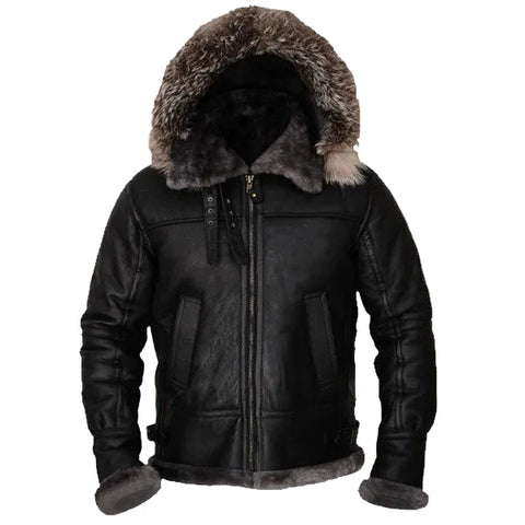 Men’s black shearling hooded jacket
