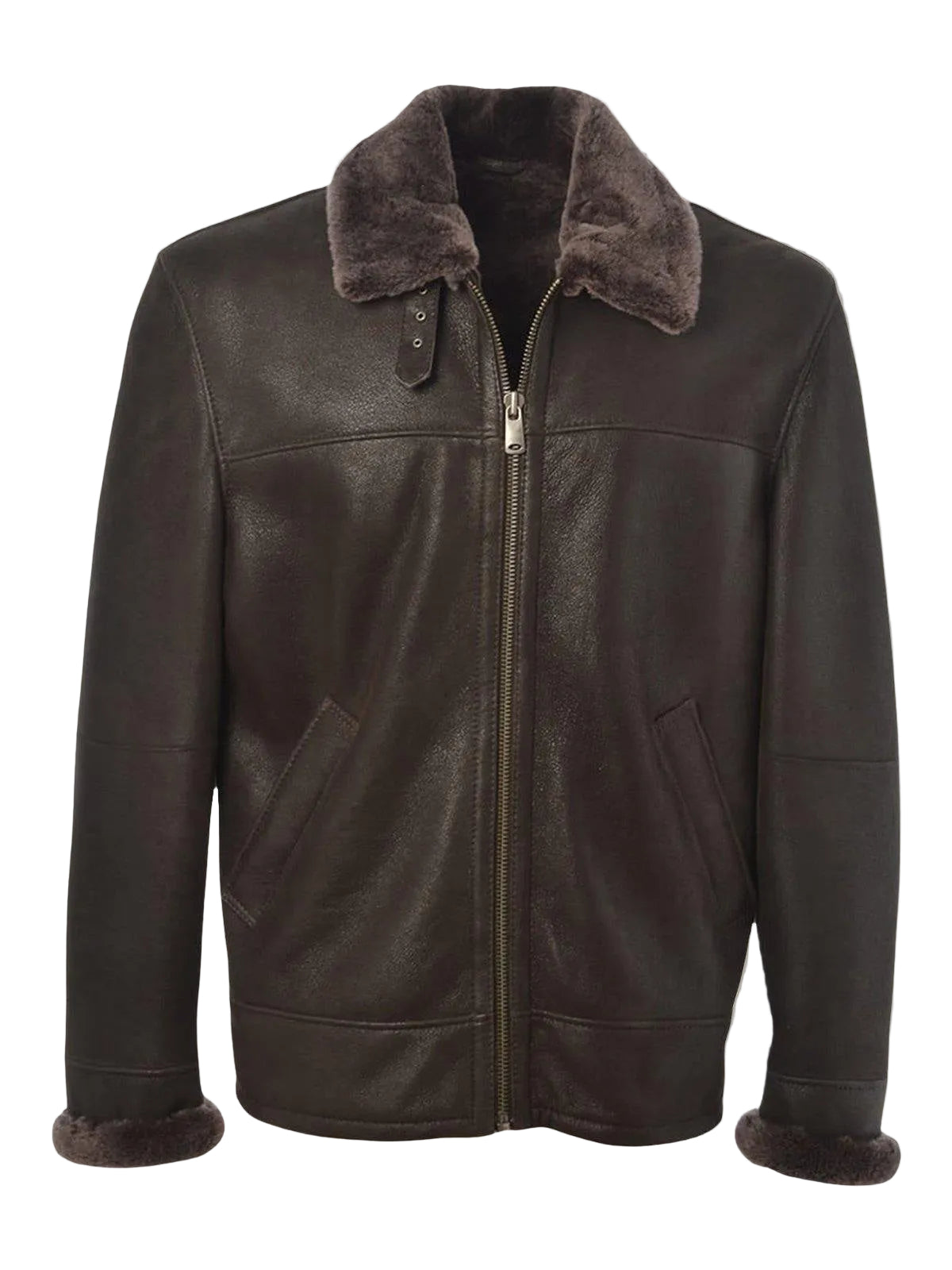 Men’s black shearling leather bomber jacket
