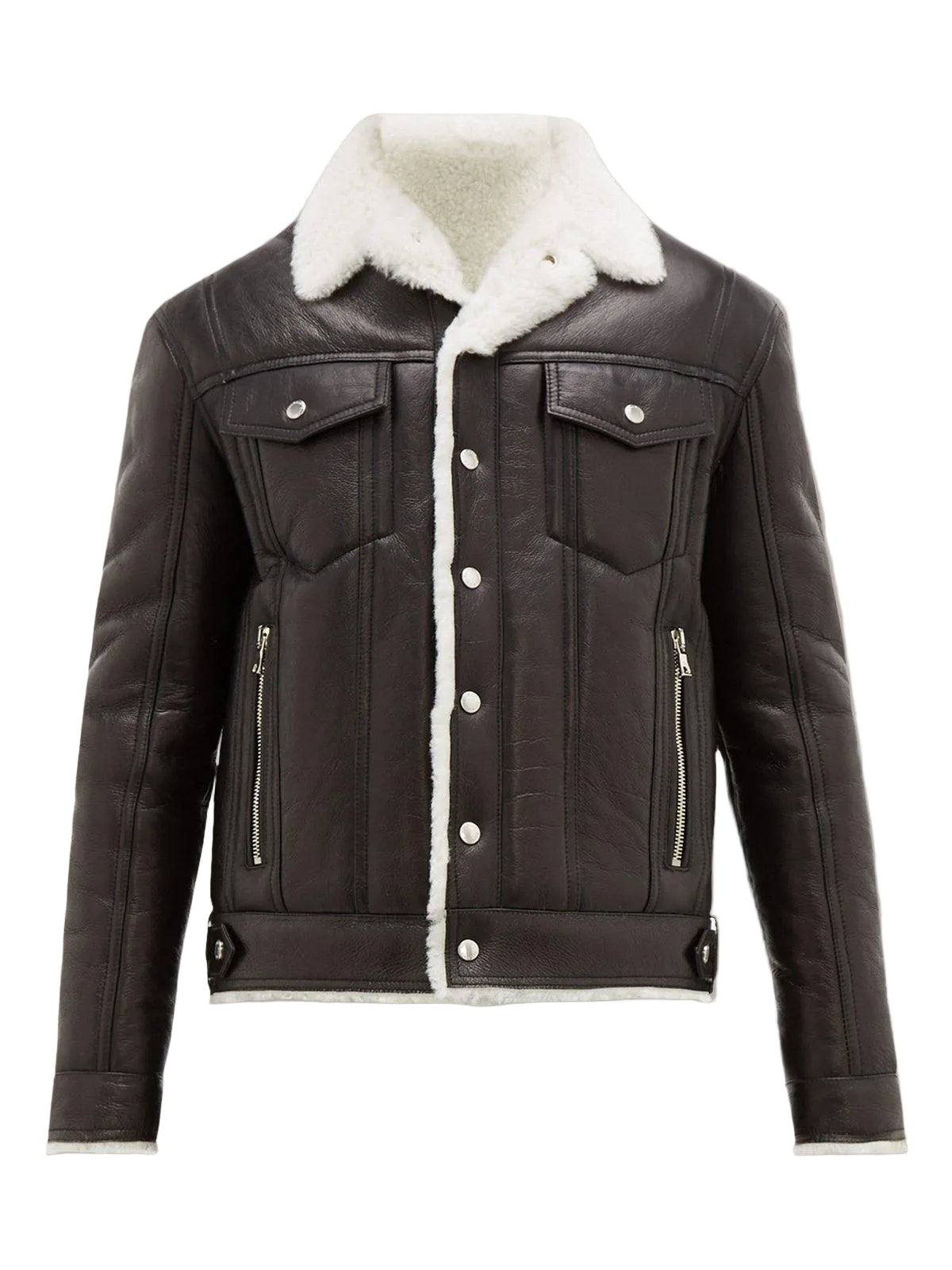 Men’s black shearling leather jacket
