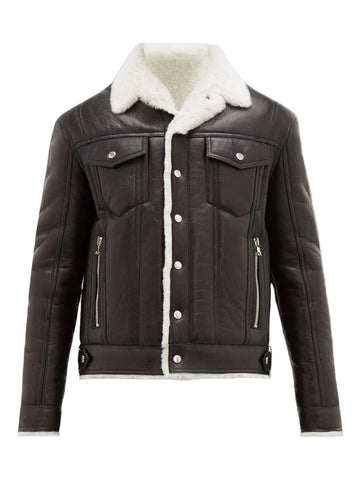 Men’s black shearling leather jacket
