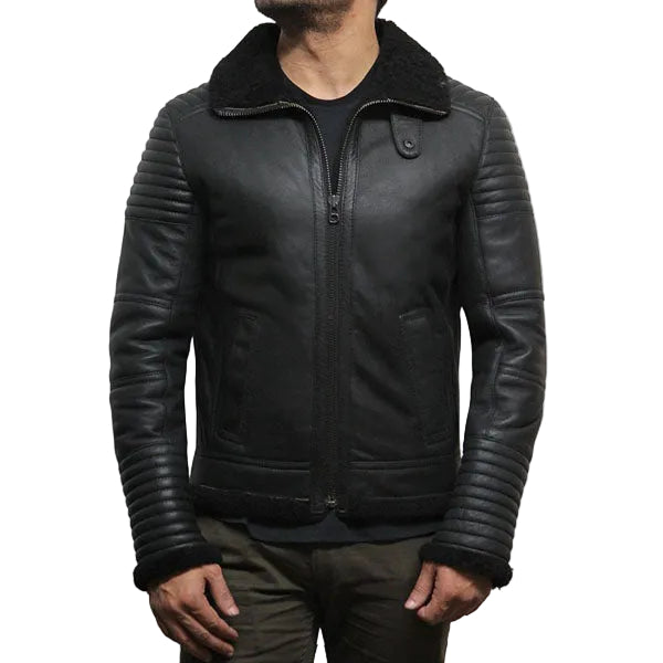 Men’s black sheepskin flying jacket
