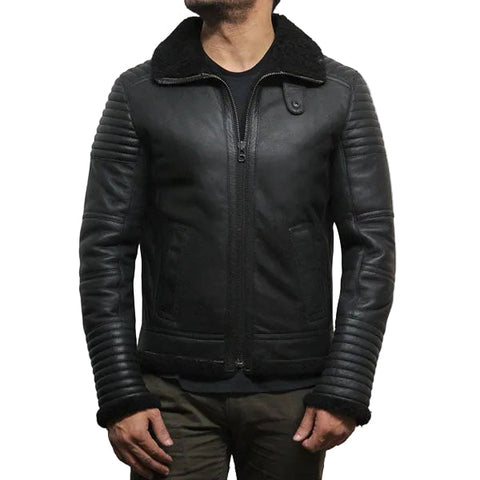 Men’s black sheepskin flying jacket
