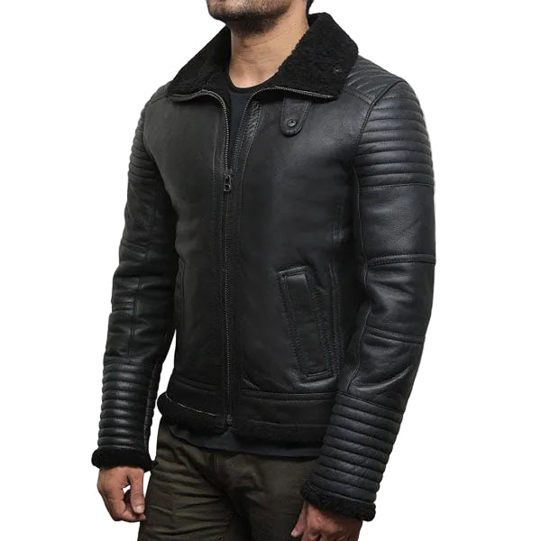 Men’s black sheepskin flying jacket
