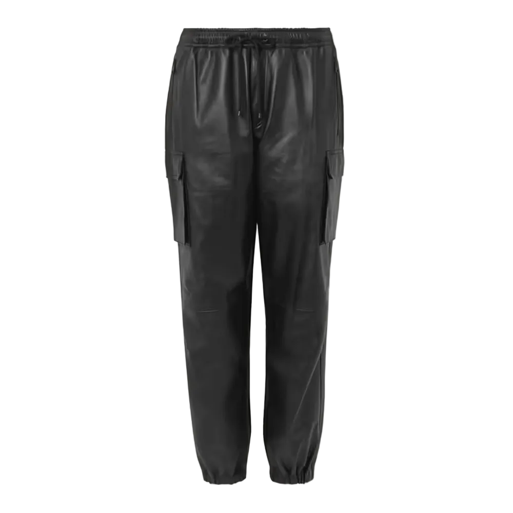 men's black sheepskin leather pants orion front view