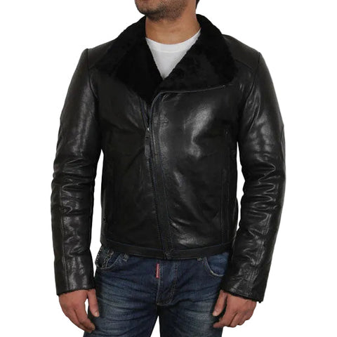 Men’s black sheepskin shearling flying jacket
