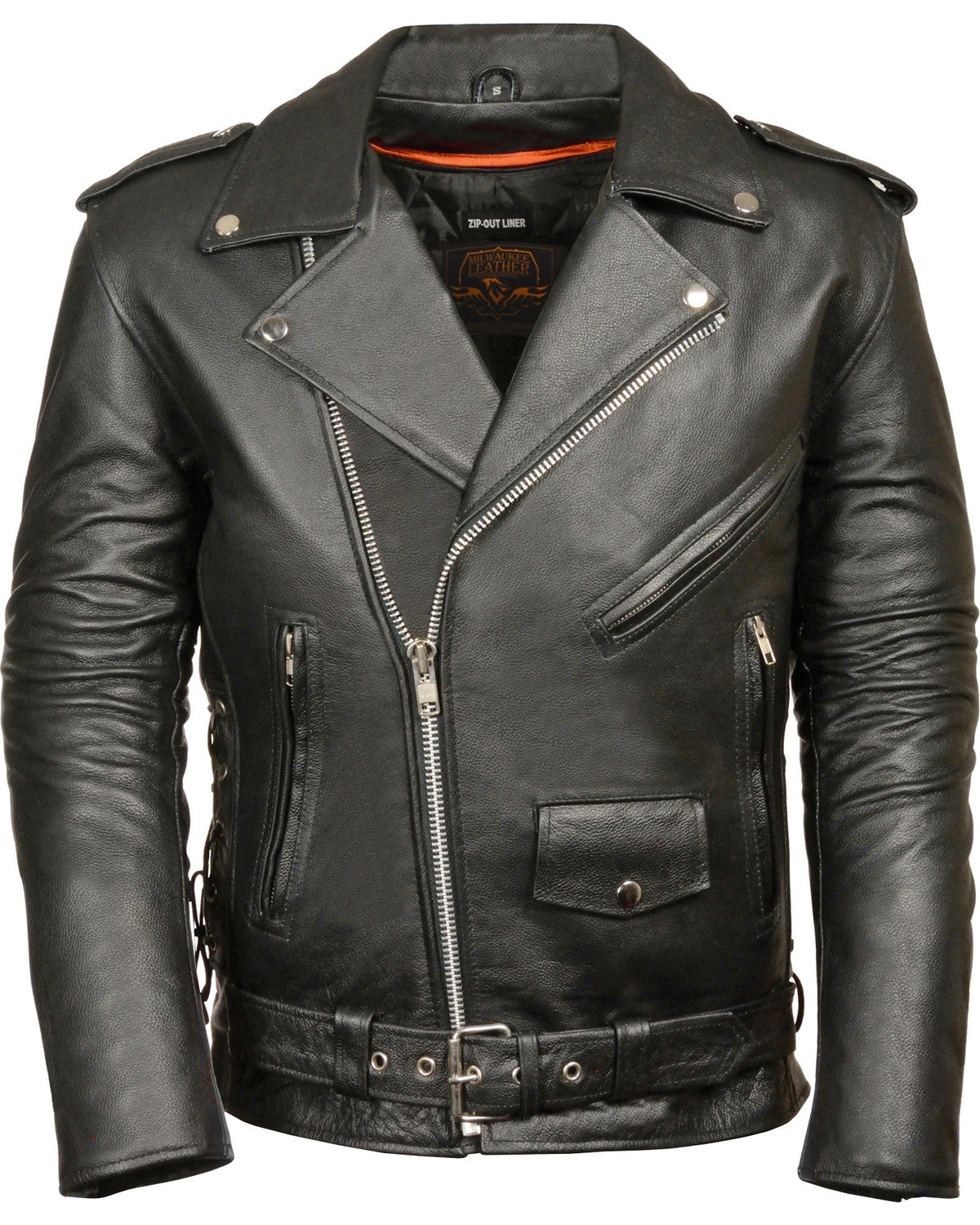 Men’s black side lace police motorcycle jacket

