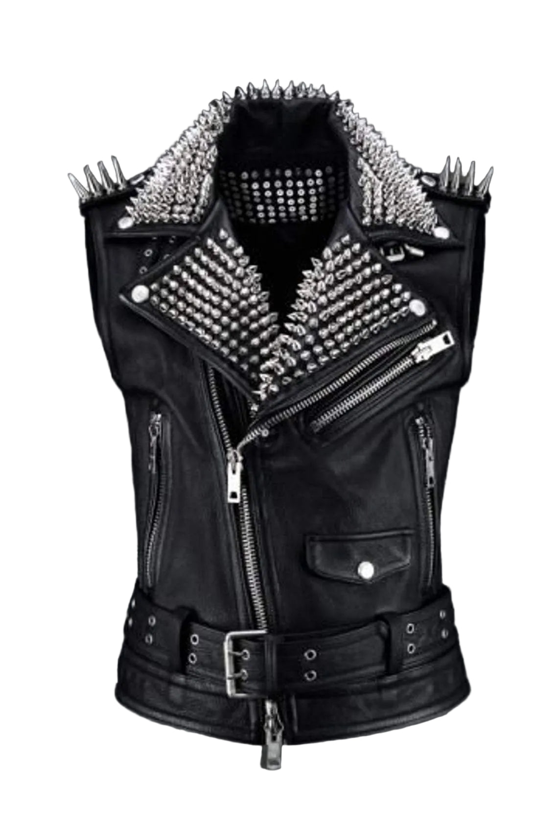 men's black studded leather vest alaric front view