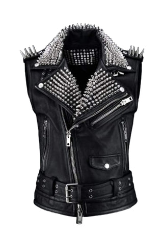 men's black studded leather vest alaric front view