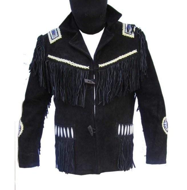 men's black fringe suede leather jacket lorcan front view