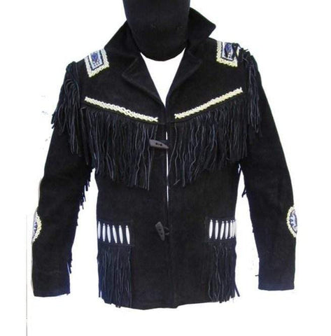 men's black fringe suede leather jacket lorcan front view
