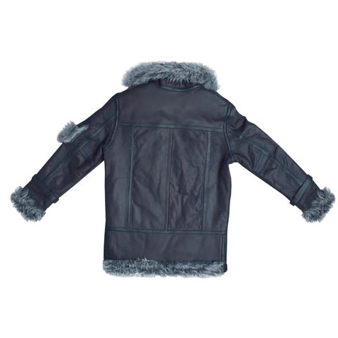 Men’s black winter leather jacket with shearling lining