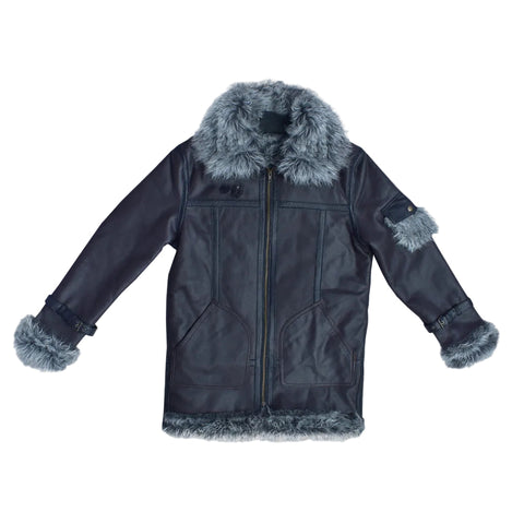 Men’s black winter leather jacket with shearling lining