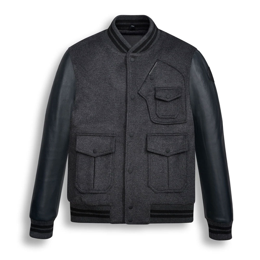 Men’s black wool leather varsity jacket
