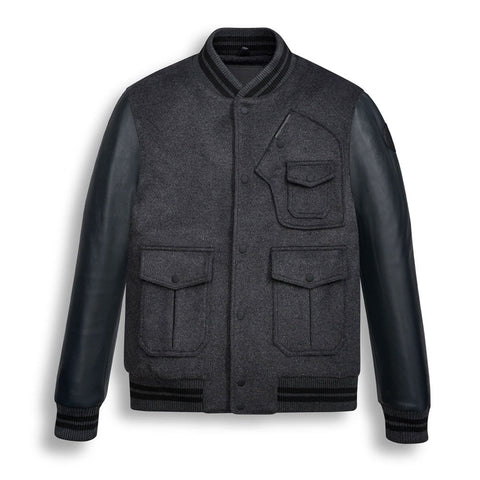Men’s black wool leather varsity jacket

