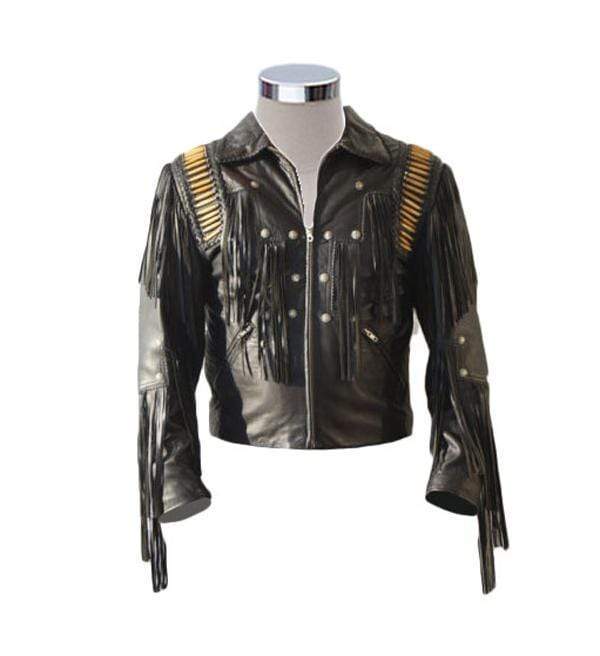 Men’s bluish black western leather fringe jacket
