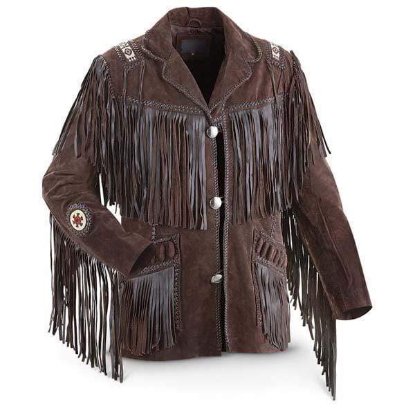 Men’s bluish brown suede western fringe jacket
