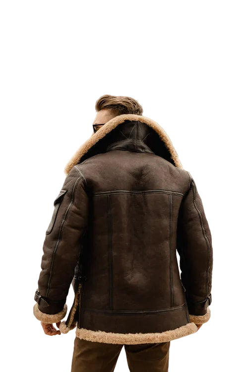 Men’s brown B3 shearling long aviator coat
