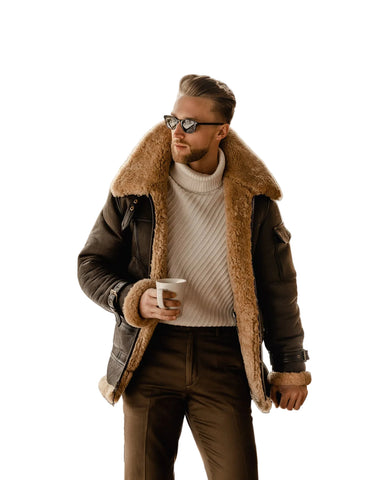 Men’s brown B3 shearling long aviator coat
