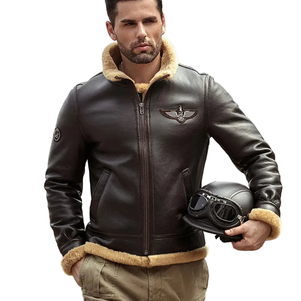 Men’s brown RAF sheepskin shearling aviator jacket

