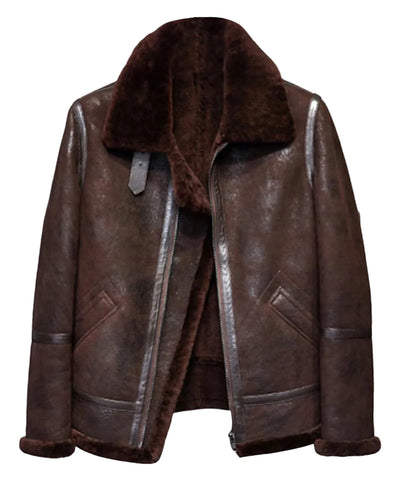 Men’s brown distressed B3 shearling leather jacket

