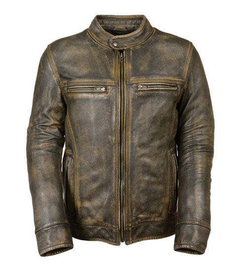 Men’s brown distressed leather motorbike riding jacket
