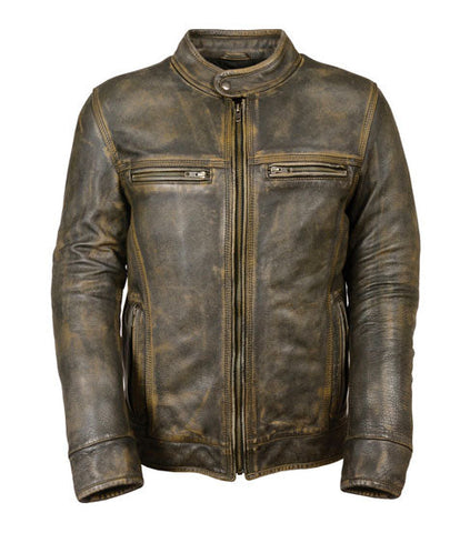 Men’s brown distressed leather motorbike riding jacket
