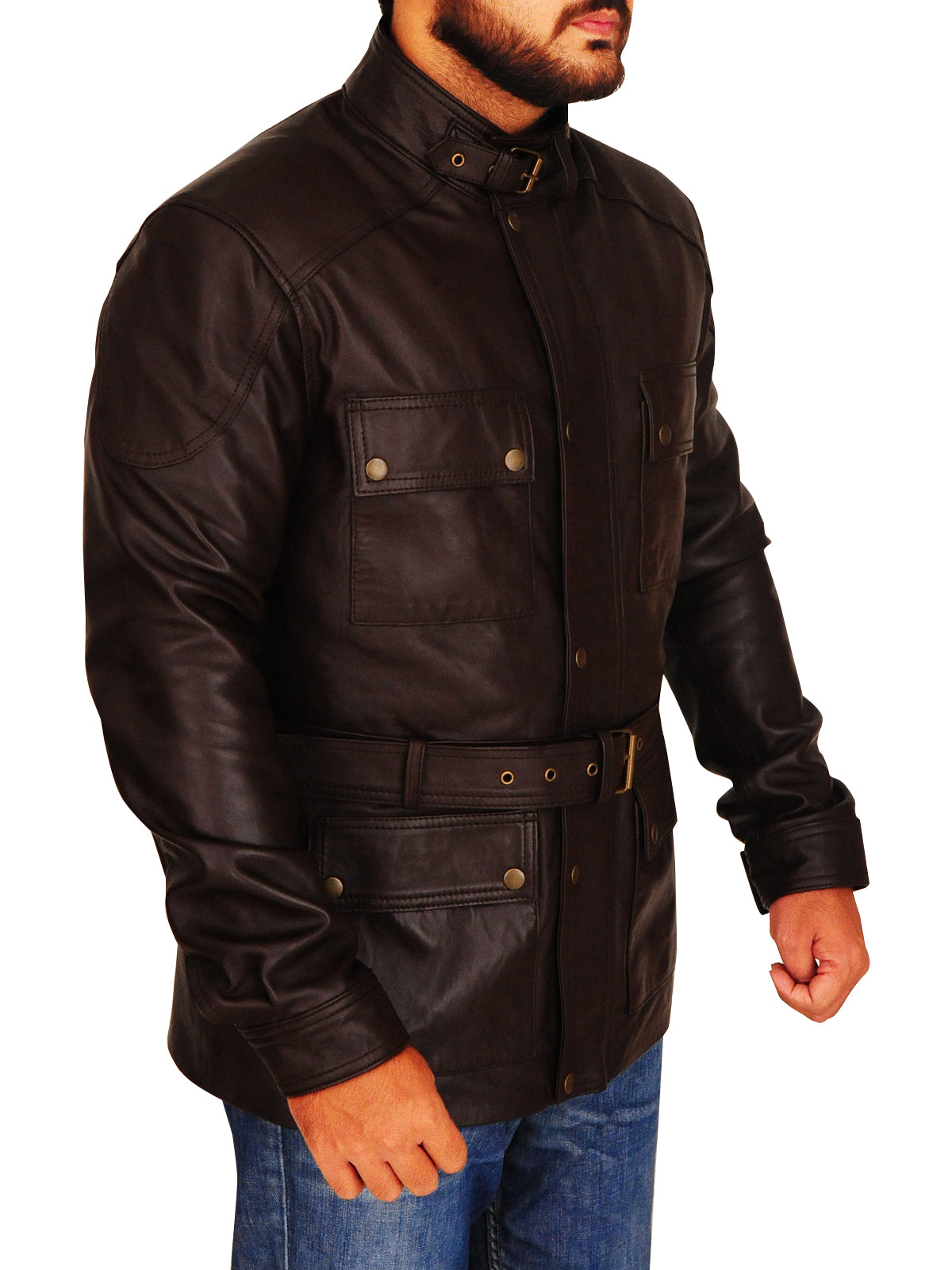 Men’s brown faux leather field jacket
