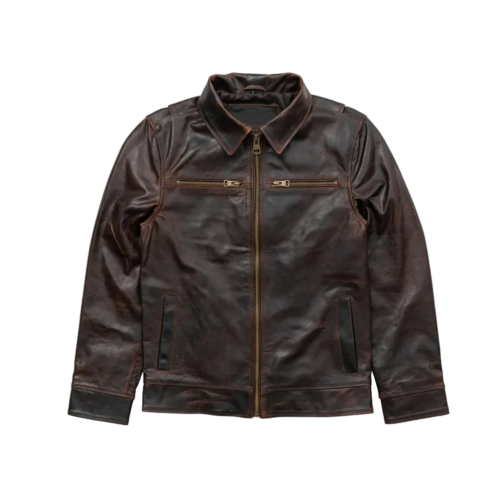 Men’s brown full grain leather flight jacket
