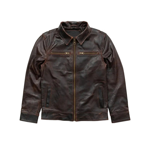 Men’s brown full grain leather flight jacket
