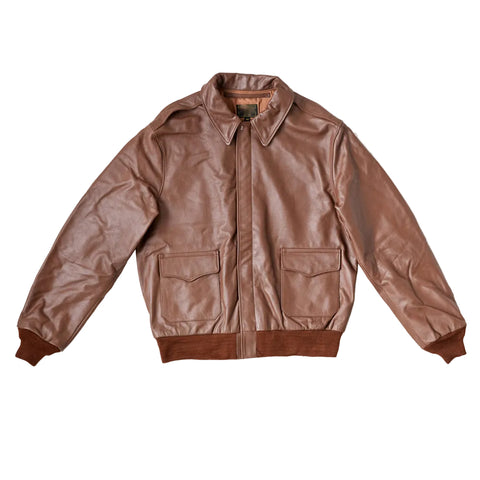 Men’s brown goatskin A2 leather bomber jacket
