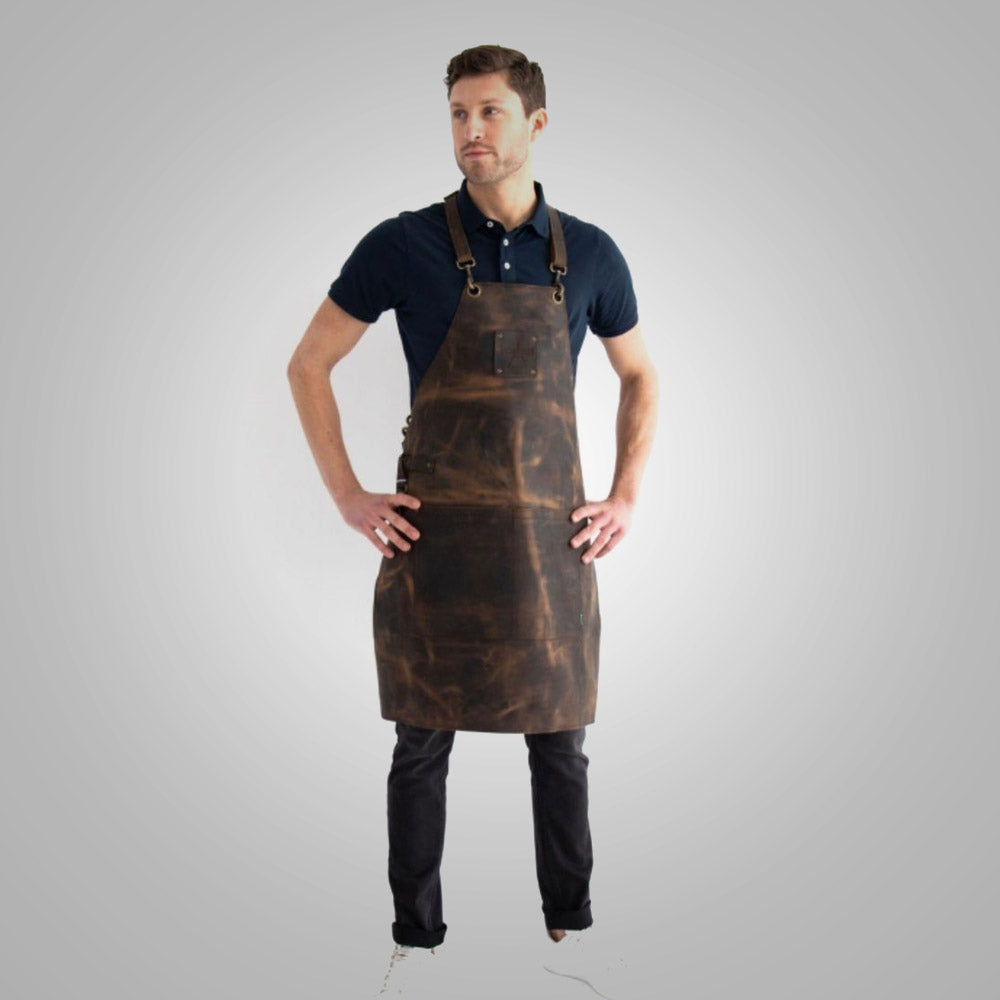 Men’s brown handmade sheepskin leather apron
