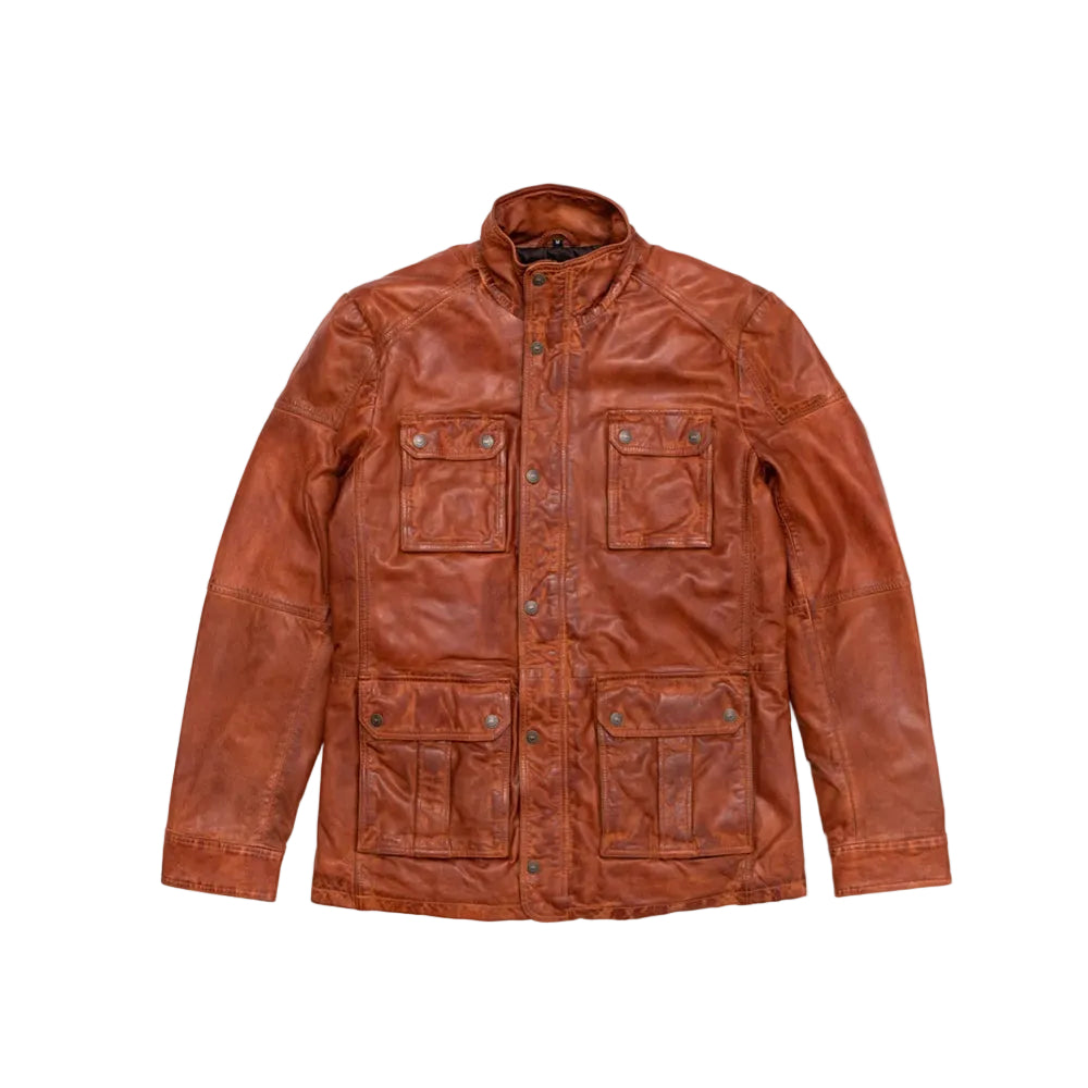 men's brown lambskin leather leather jacket henrik front view