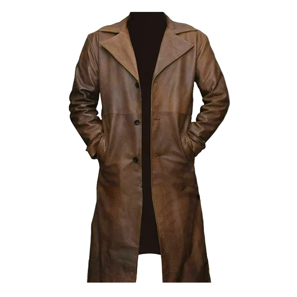Men’s brown lambskin leather trench coat
