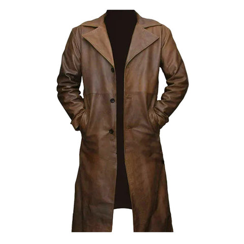 Men’s brown lambskin leather trench coat
