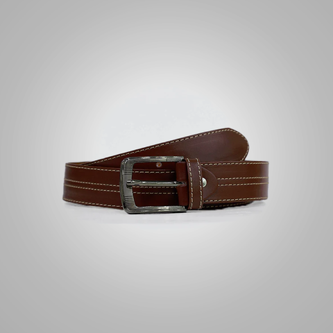 Men’s brown leather belt with contrast stitching