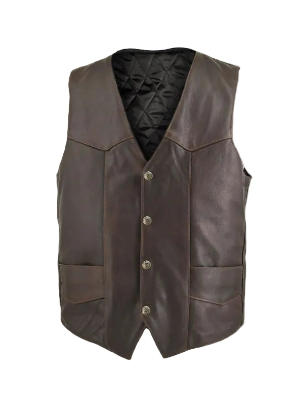 Men’s brown leather biker vest
