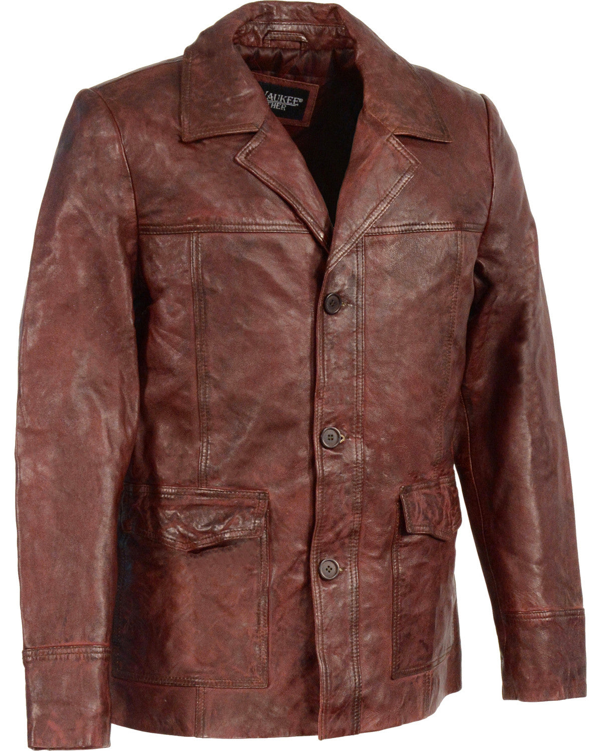 Men’s brown leather car coat jacket
