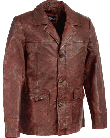 Men’s brown leather car coat jacket
