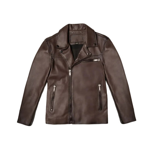men's brown leather racer jacket leif front view