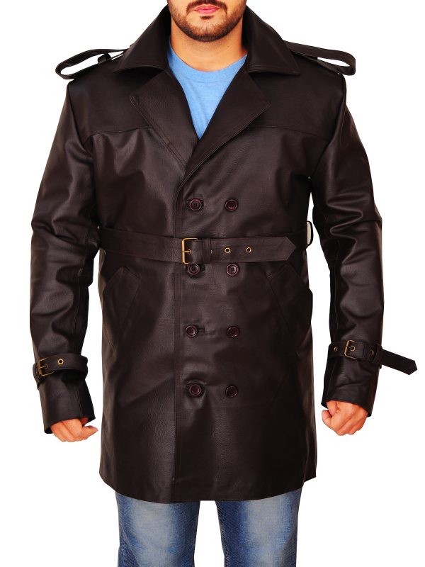 men's brown leather leather coat marlow front view